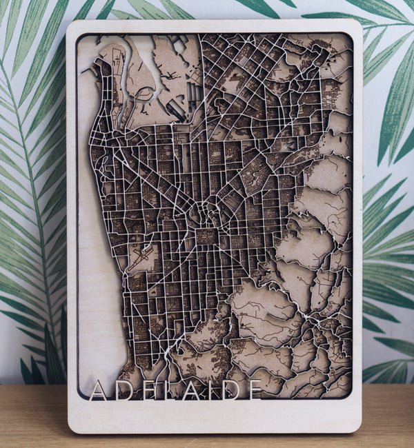 Adelaide Laser cut Wood Maps