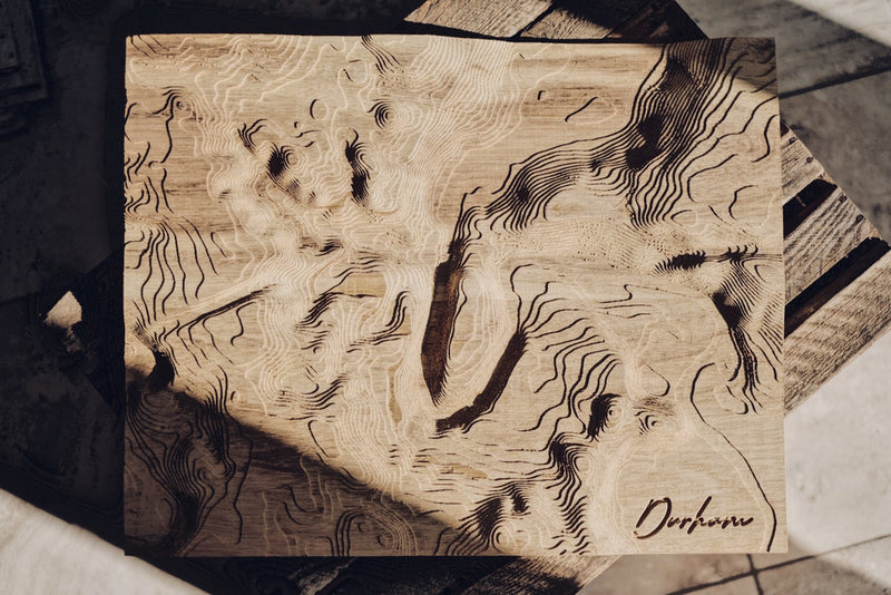Custom Location Full Hardwood Topographic Carved Map
