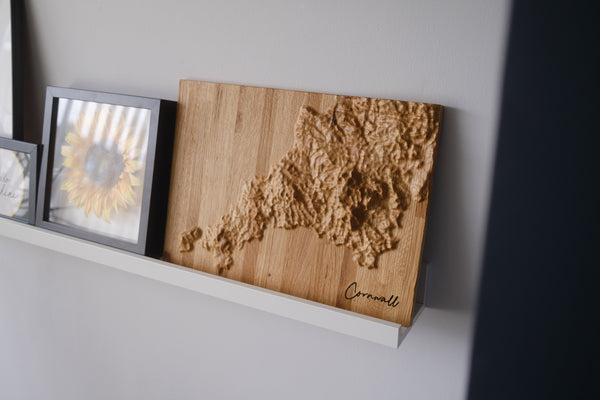 Cornwall Topographic Carved Map. Oak Hardwood.