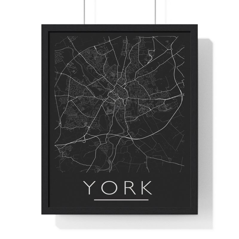 York Map Print. Framed. Mono Style