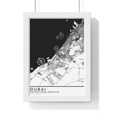 Dubai Map Print Framed. Classic Style