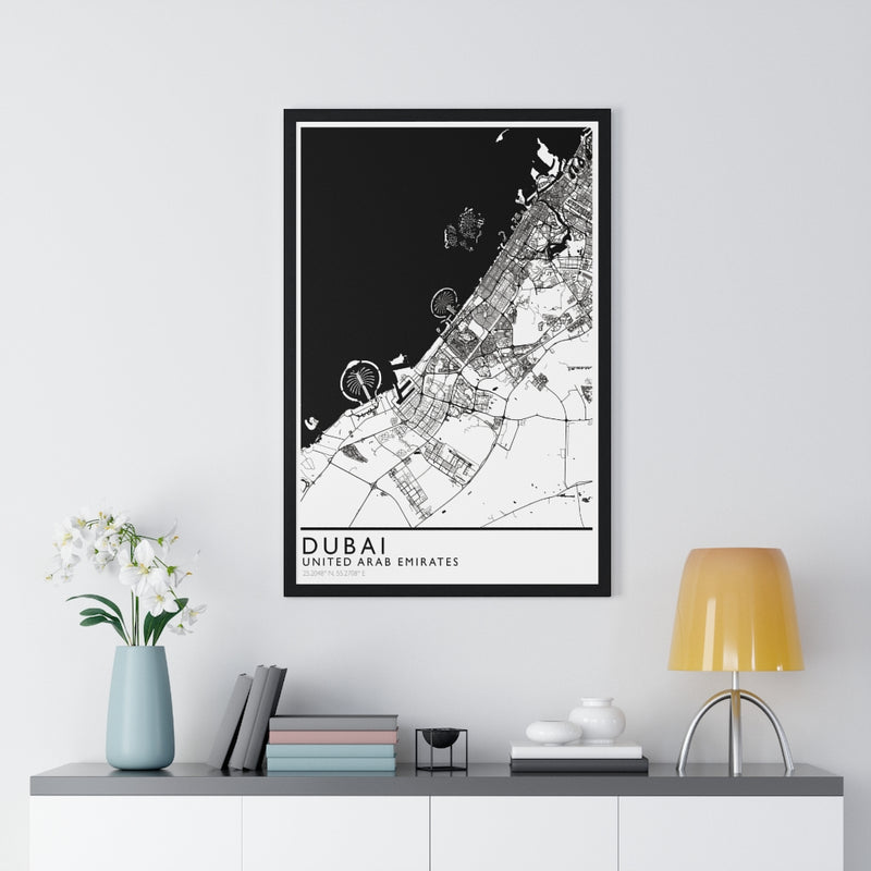 Dubai Map Print Framed. Classic Style