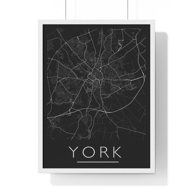 York Map Print. Framed. Mono Style