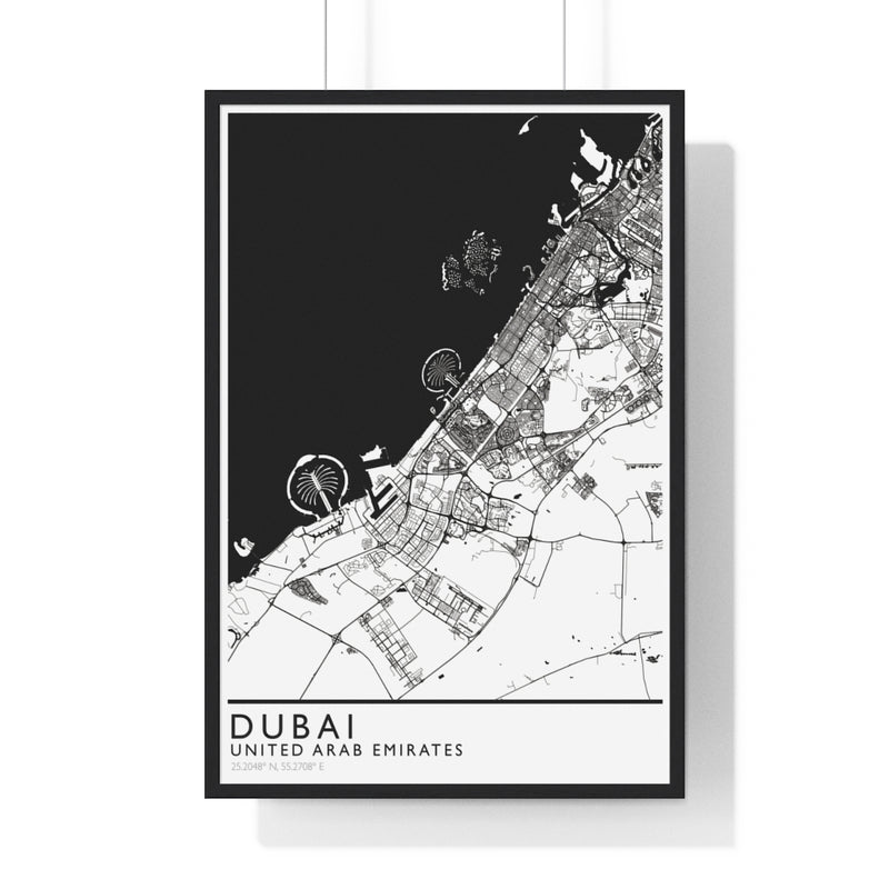 Dubai Map Print Framed. Classic Style