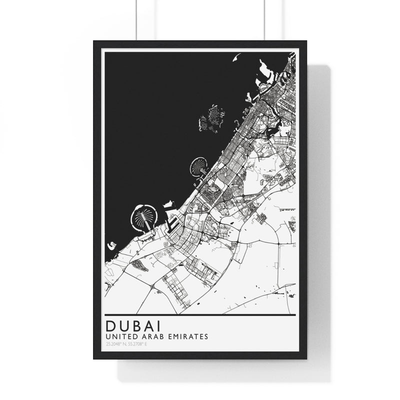 Dubai Map Print Framed. Classic Style