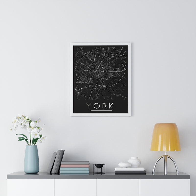 York Map Print. Framed. Mono Style