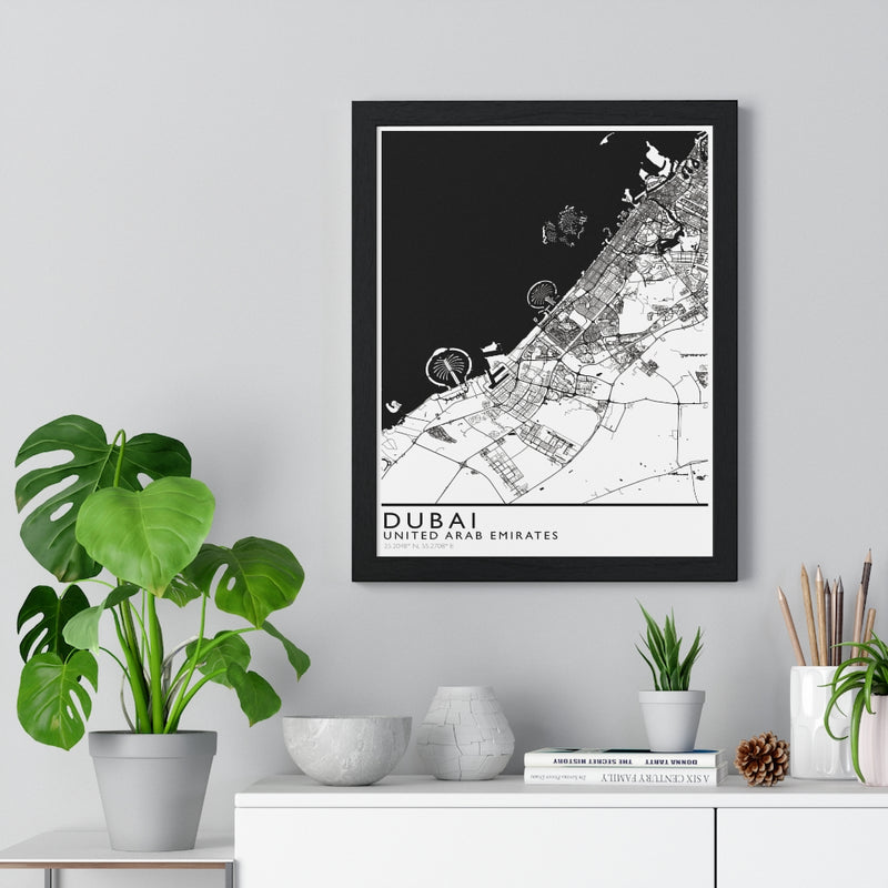 Dubai Map Print Framed. Classic Style