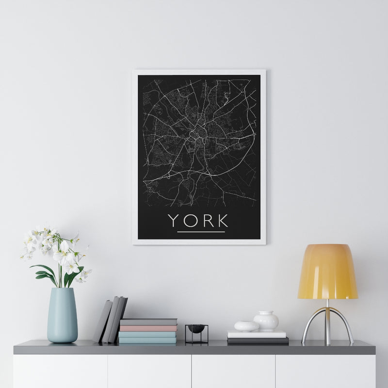 York Map Print. Framed. Mono Style