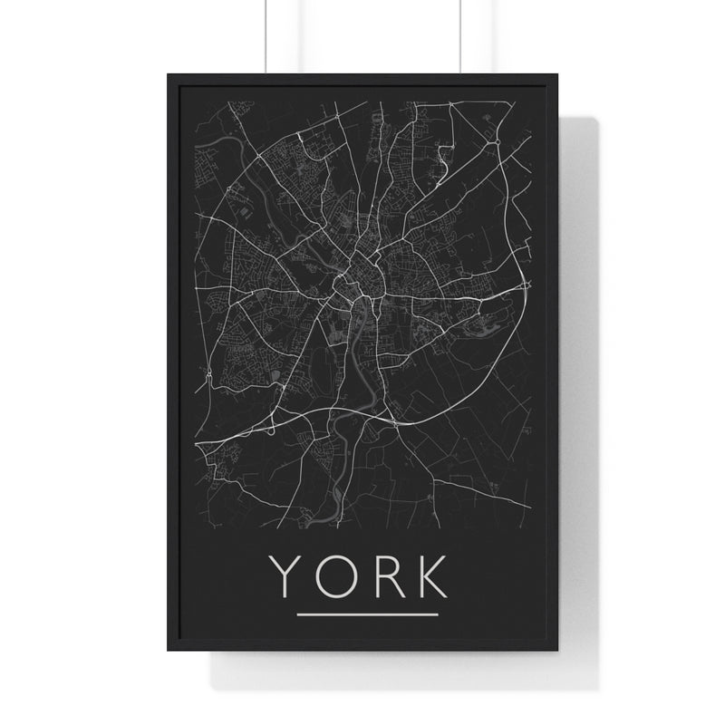 York Map Print. Framed. Mono Style