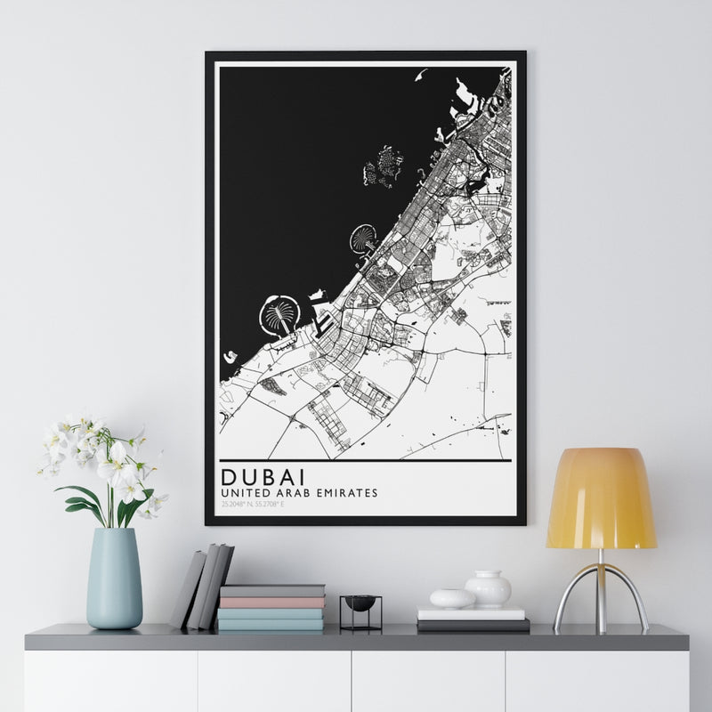 Dubai Map Print Framed. Classic Style