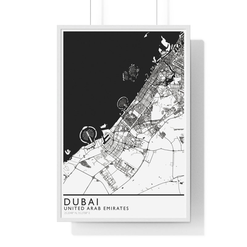 Dubai Map Print Framed. Classic Style