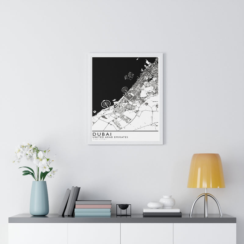 Dubai Map Print Framed. Classic Style