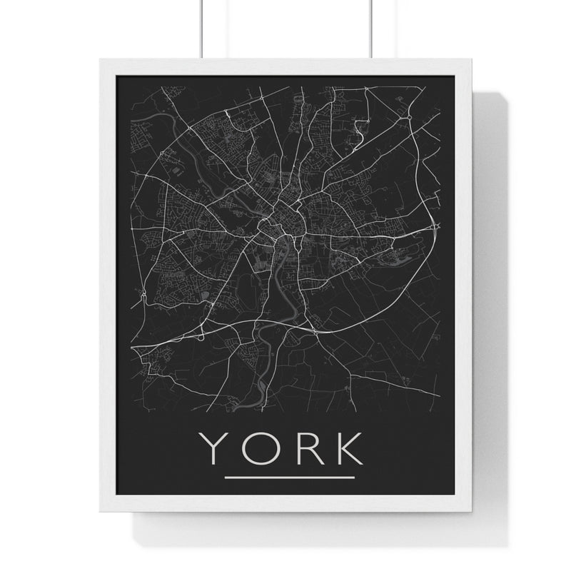 York Map Print. Framed. Mono Style