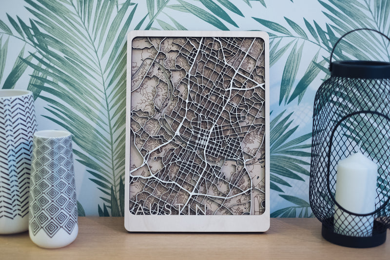 austin laser cut wood maps