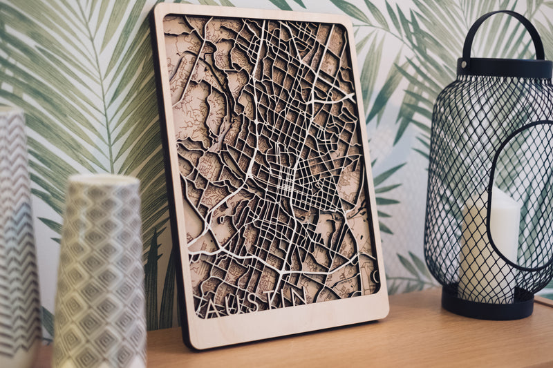 austin laser cut wood maps