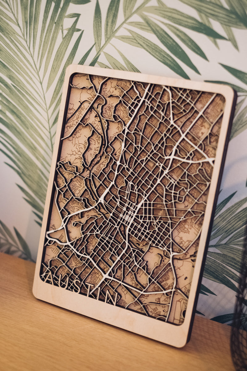 austin laser cut wood maps