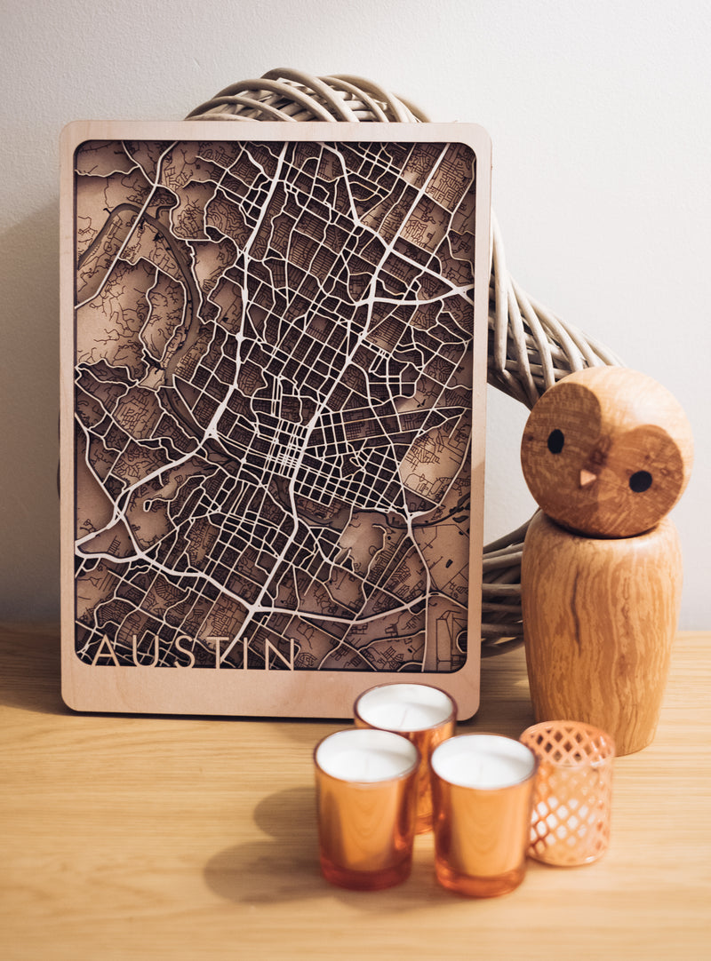 austin laser cut wood maps