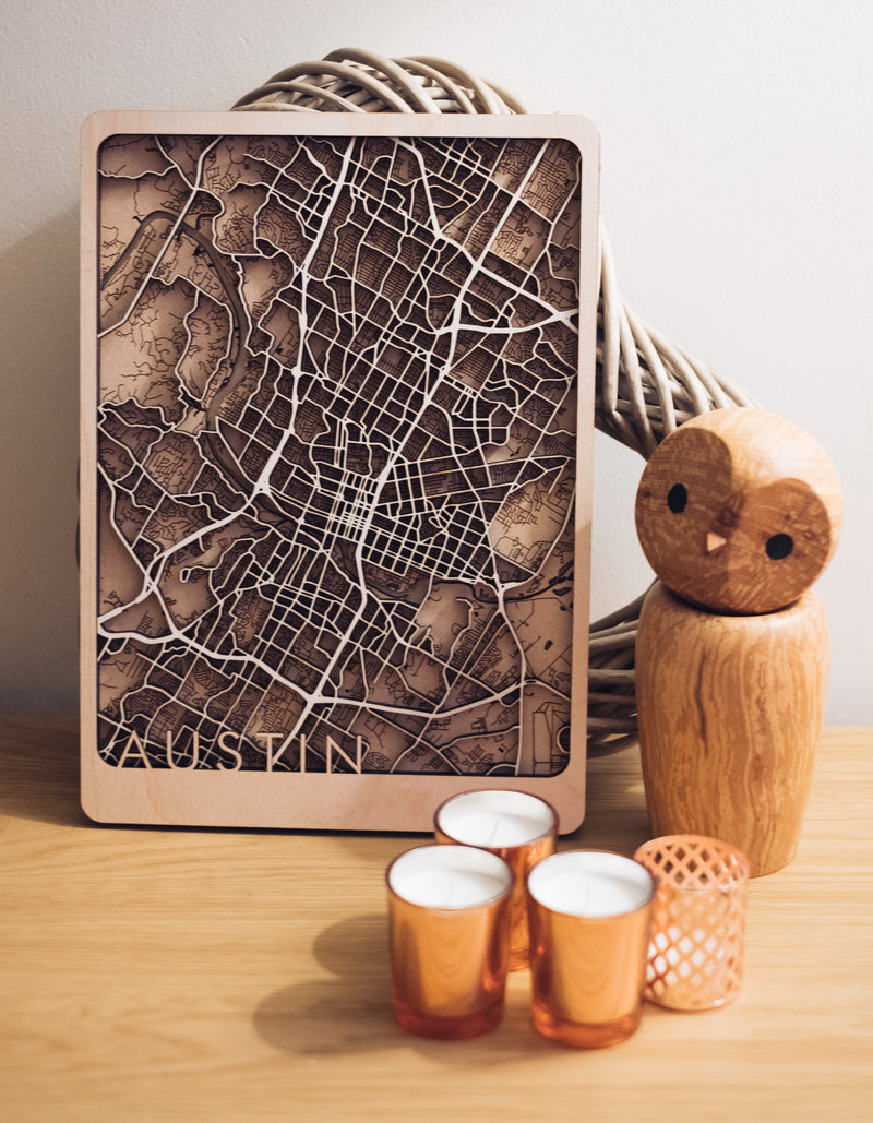 austin laser cut wood maps