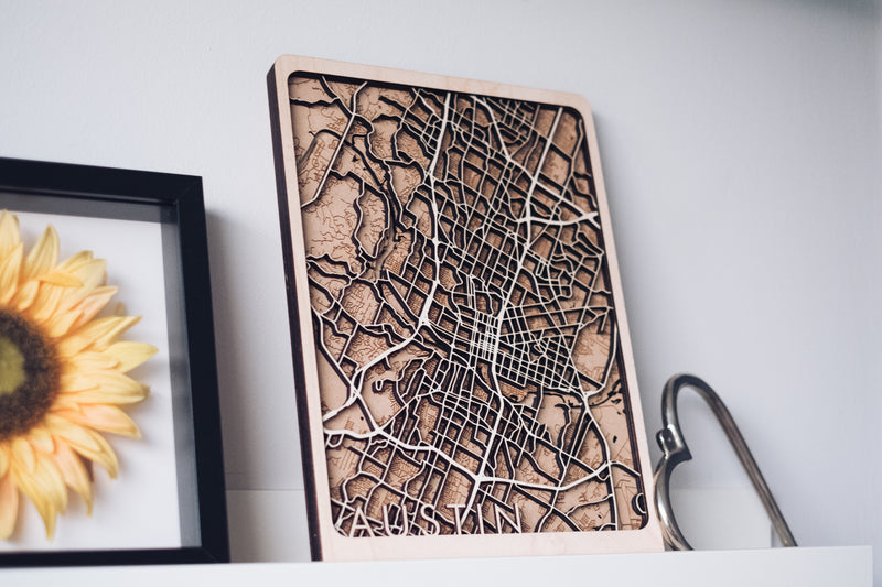 austin laser cut wood maps