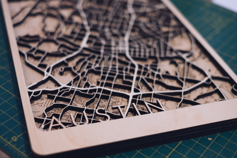 austin laser cut wood maps