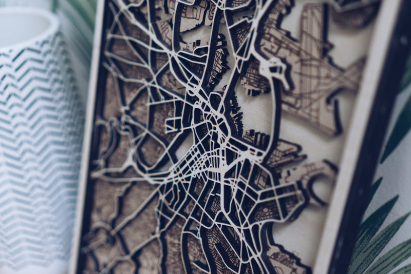 Boston Laser cut Wood Map