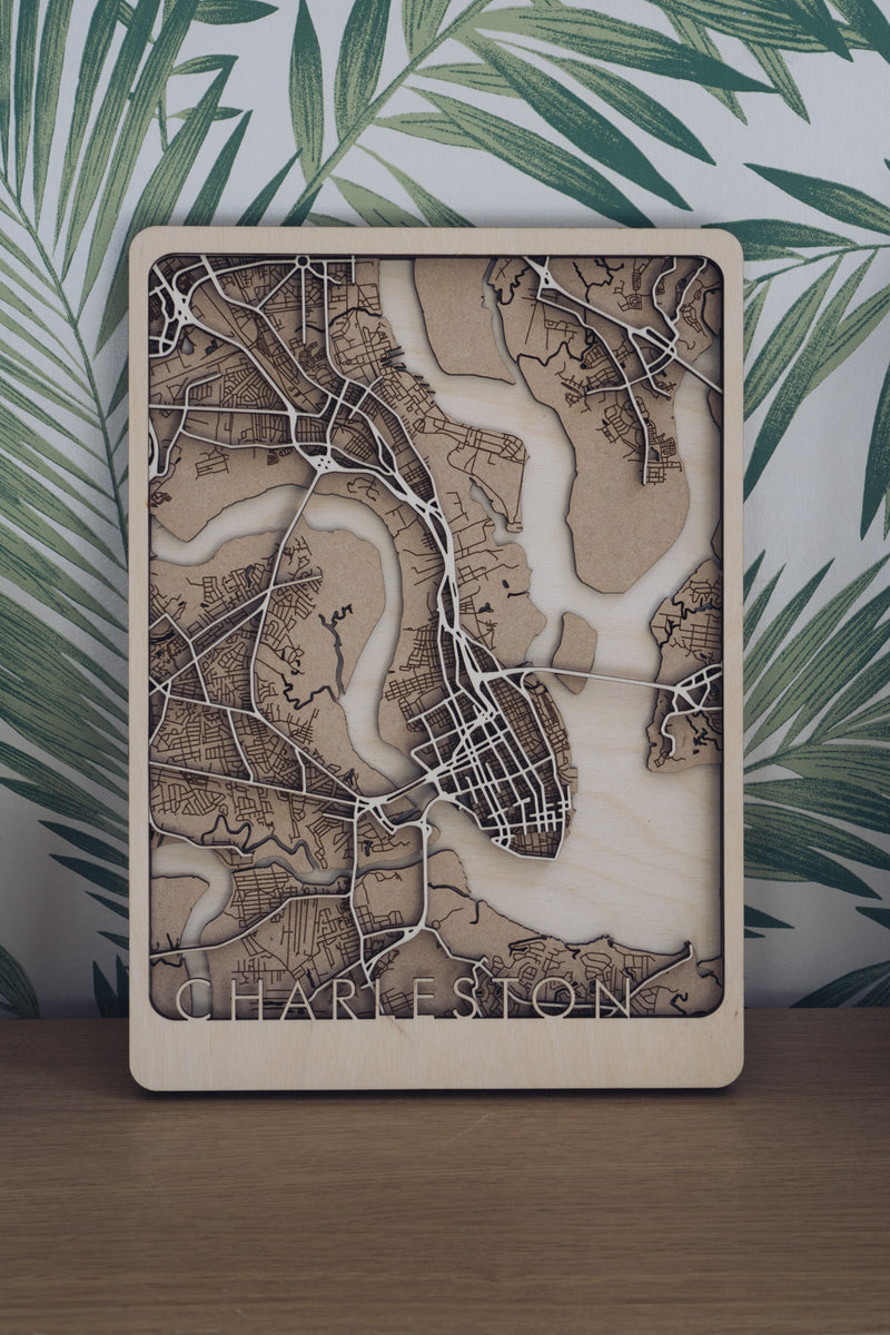 Charleston Laser Cut Wood Map