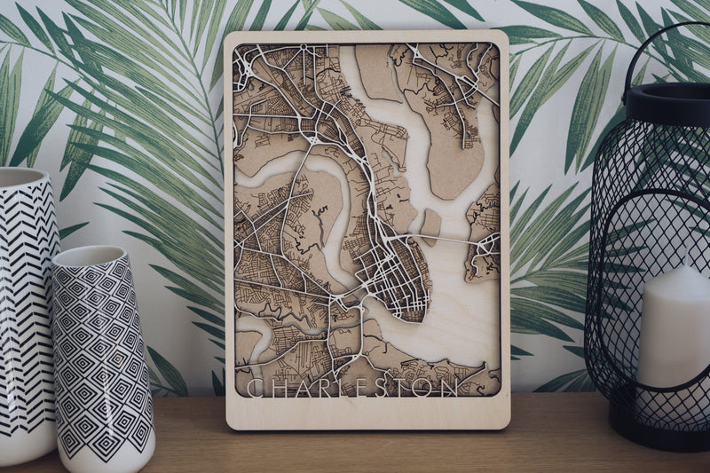 Charleston Laser Cut Wood Map