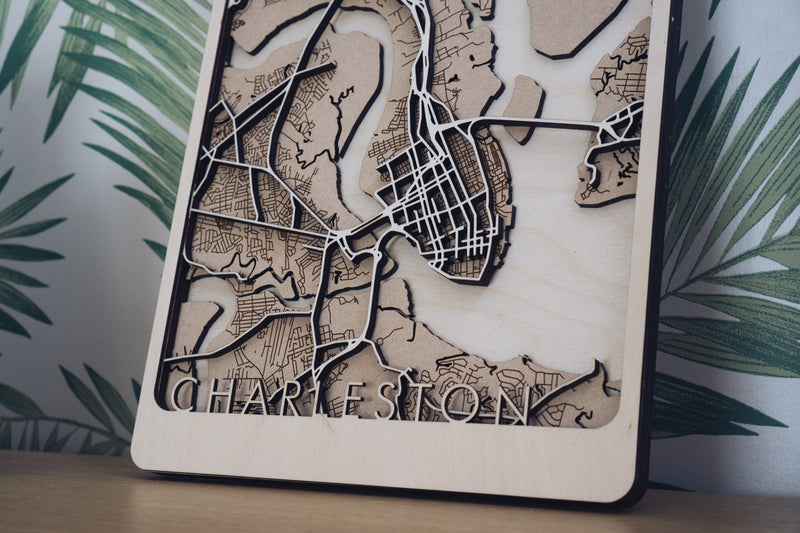 Charleston Laser Cut Wood Map