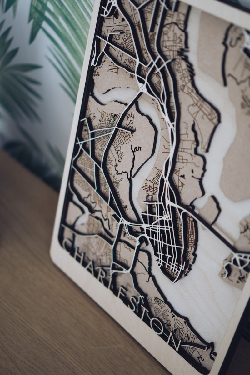 Charleston Wood Map Wall Art