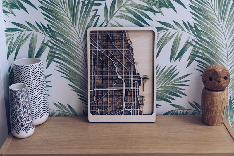 Chicago Laser Cut Wood Map