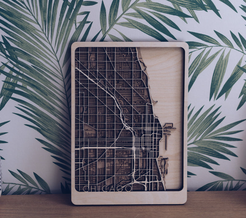 Chicago Laser Cut Wood Map