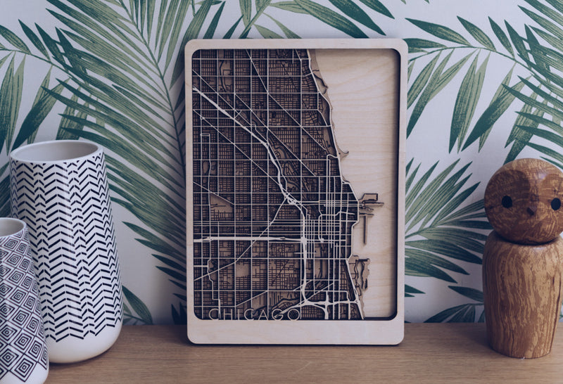 Chicago Wood Map Wall Art