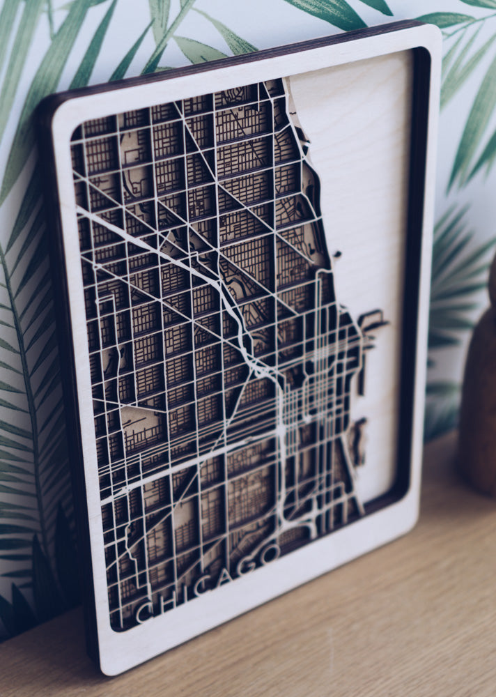 Chicago Laser Cut Wood Map