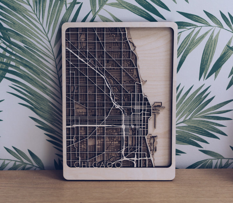 Chicago Laser Cut Wood Map