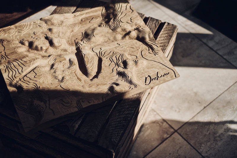 Custom Location Full Hardwood Topographic Carved Map