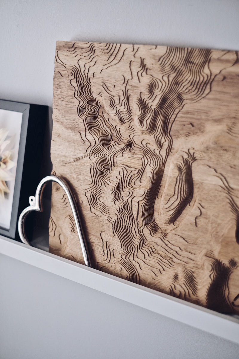 Custom Location Full Hardwood Topographic Carved Map
