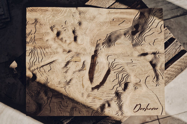 Custom Location Full Hardwood Topographic Carved Map