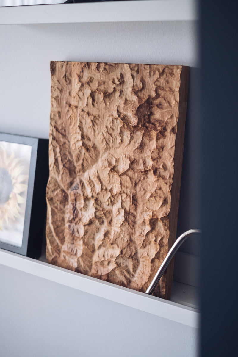 Mount Everest and Base Camp Full Hardwood Topographic Carved Map