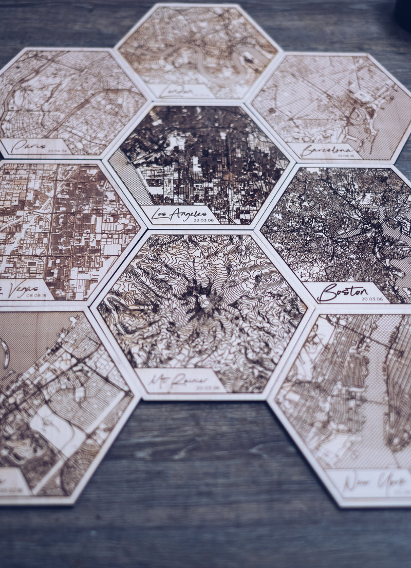 Travel Tiles. Custom Location Cartographic Tiled Wall Art