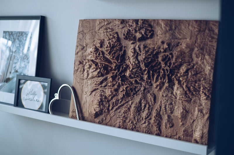 Custom Location Full Hardwood Topographic Carved Map