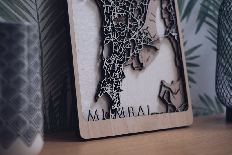 Mumbai Laser cut wood map