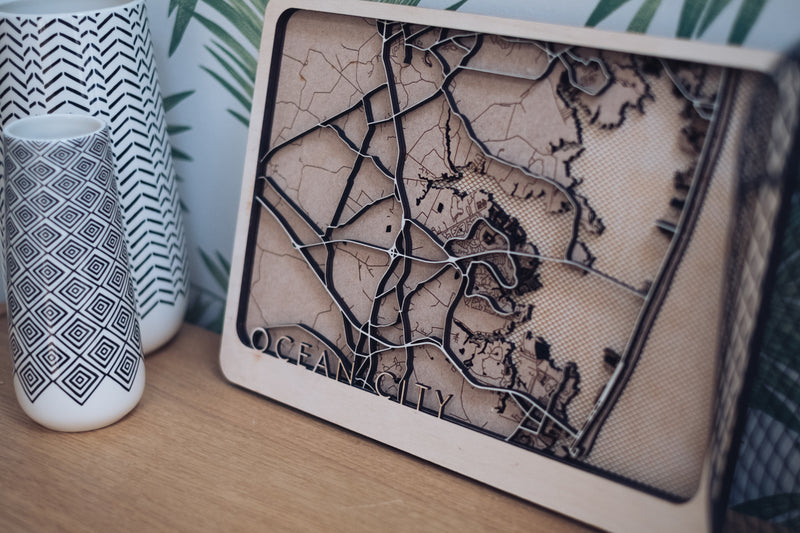 Ocean city florida wood map