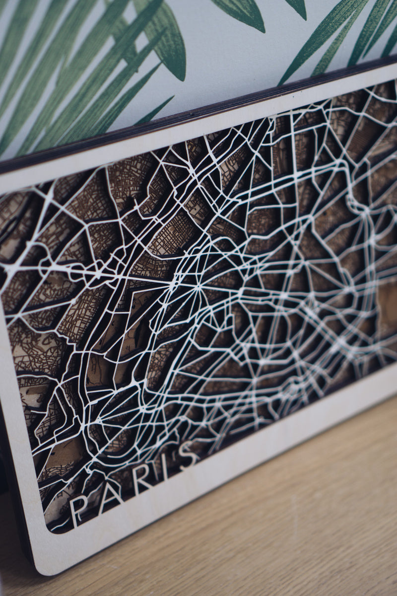 Paris laser cut wood map