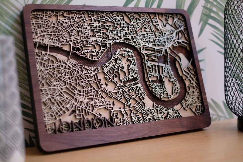 London Laser cut Wood Maps