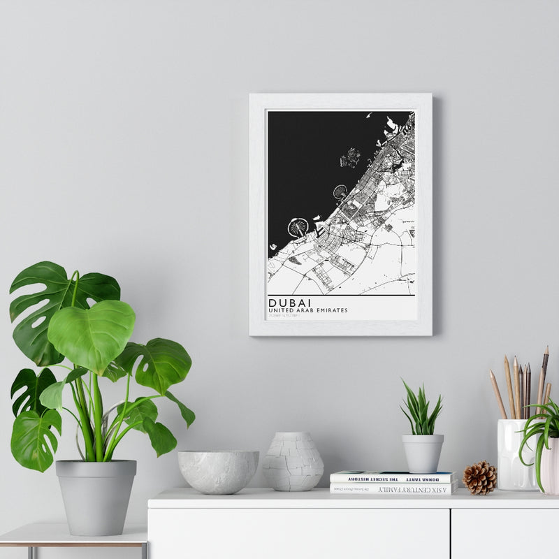 Dubai Map Print Framed. Classic Style