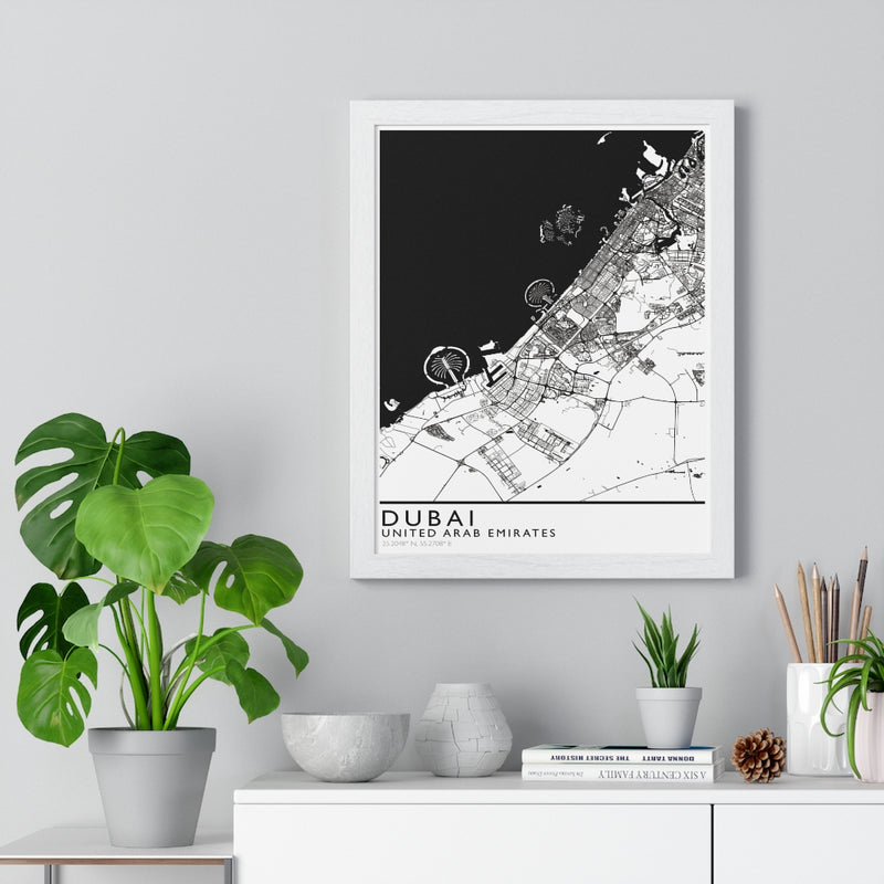 Dubai Map Print Framed. Classic Style