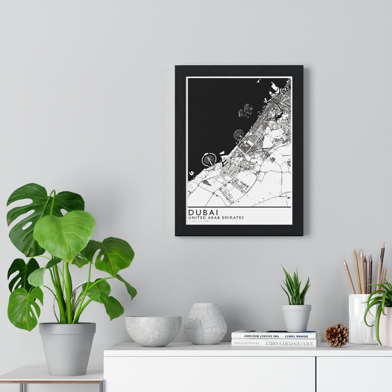 Dubai Map Print Framed. Classic Style