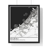 Dubai Map Print Framed. Classic Style