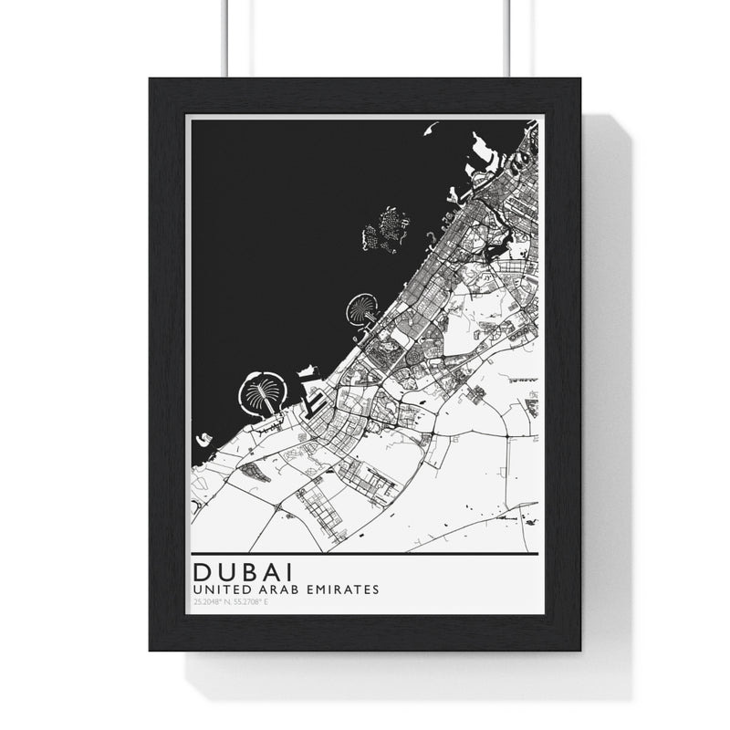 Dubai Map Print Framed. Classic Style