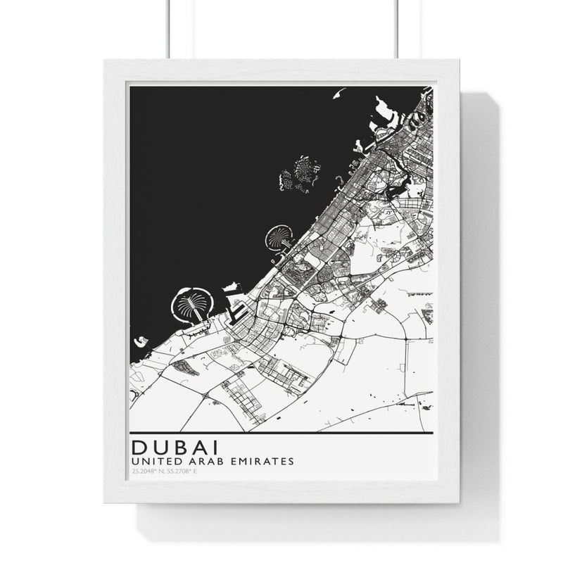 Dubai Map Print Framed. Classic Style